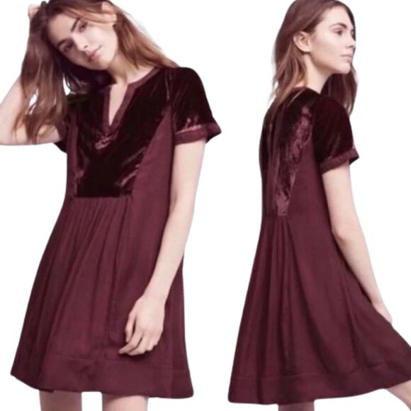 Anthropologie Maeve Ingrid Velvet Tunic Dress in Burgundy - Picture 9 of 16